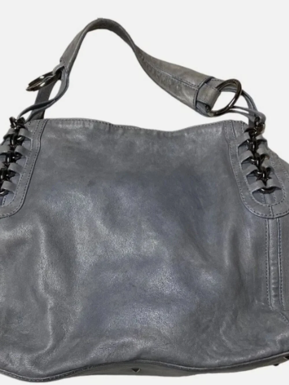ROCK AND REPUBLIC PEWTER GRAY WEATHERED LEATHER SLOUCH SHOULDER BAG